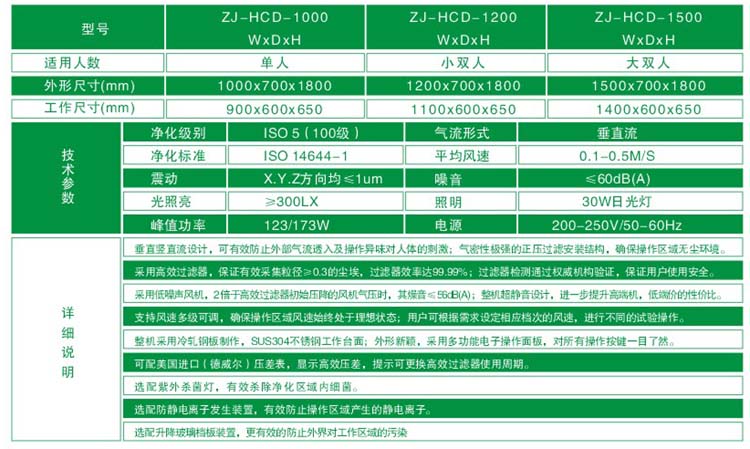 垂直層流超凈工作臺規格